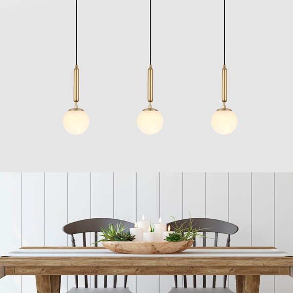 Bijela/mjedena viseća svjetiljka sa staklenim sjenilom ø 15 cm King – Opviq lights-image-1