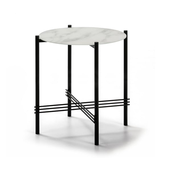Bijelo-crni stol za skladištenje sa staklenom pločom u mramornom dekoru Marckeric, ø 47 cm