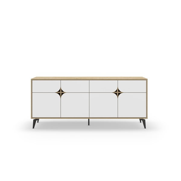 Bijela/u prirodnoj boji niska komoda u dekoru hrasta 185x79 cm Nola – Marckeric