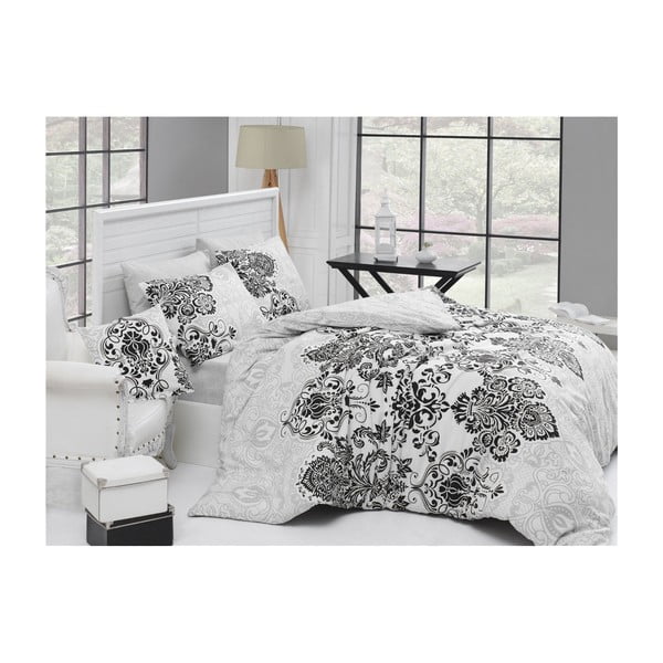 Crno-bijela pamučna posteljina s plahtama za krevet za jednu osobu Nazenin Home Orient, 140 x 200 cm