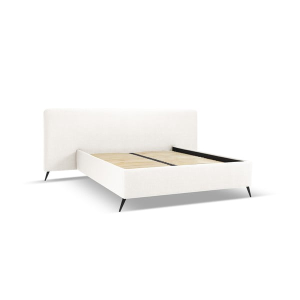 Krem tapecirani bračni krevet s prostorom za pohranu s podnicom 180x200 cm Walter – Milo Casa