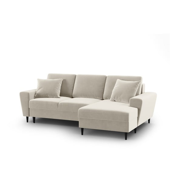 Bež baršunasti sklopiva/s prostorom za odlaganje kutna garnitura (s desnim kutom/s ležaljkom) Kyoto – Cosmopolitan Design-image-1