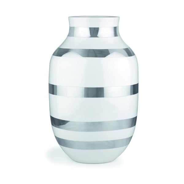 Bijela zemljana vaza s detaljima u srebrnoj boji Kähler Design Omaggio, visina 30,5 cm