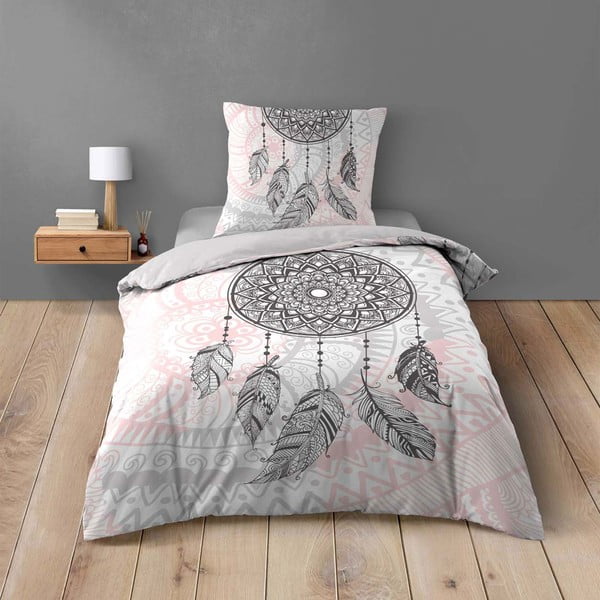 Bijela/ružičasta pamučna posteljina za krevet za jednu osobu 140x200 cm Namaste – douceur d'intérieur