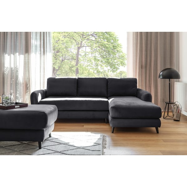 Tamno siva baršunasta kutna sofa s podnožnikom Miuform Cozy Claire, desni kut-image-1