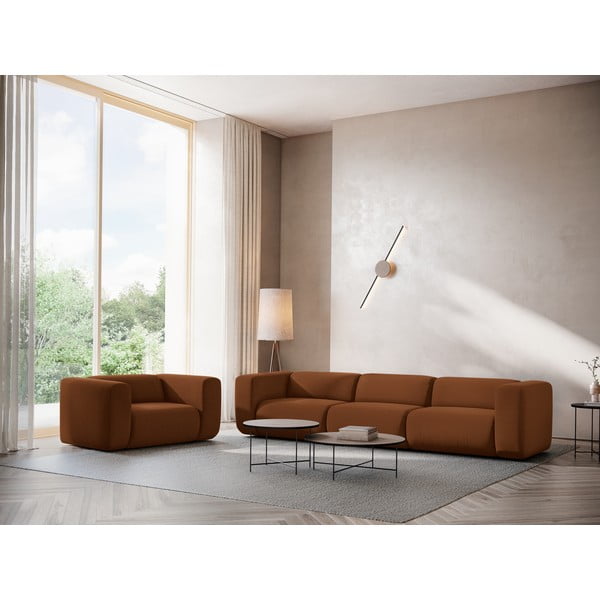 Narančasta/smeđa baršunasti sofa 319 cm Ekahi – Makamii-image-1