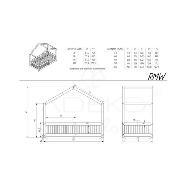 Dječji krevet od masivnog bora u obliku kućice/s dodatnim ležajem s prostorom za pohranu 140x200 cm u prirodnoj boji Mila RMW – Adeko-image-4
