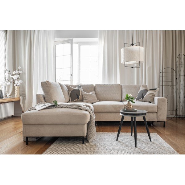 Bež sklopiva kutna garnitura od samta (s lijevim kutom) Lofty Lilly – Miuform-image-4