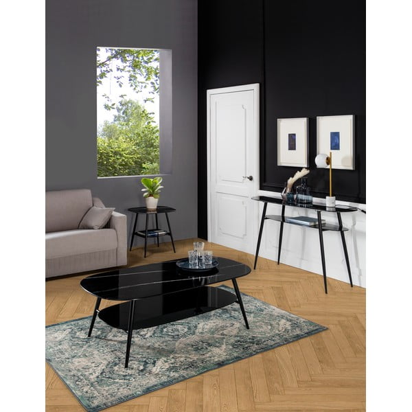 Crni konzolni stol sa staklenom pločom u mramornom dekoru Marckeric Alina-image-1