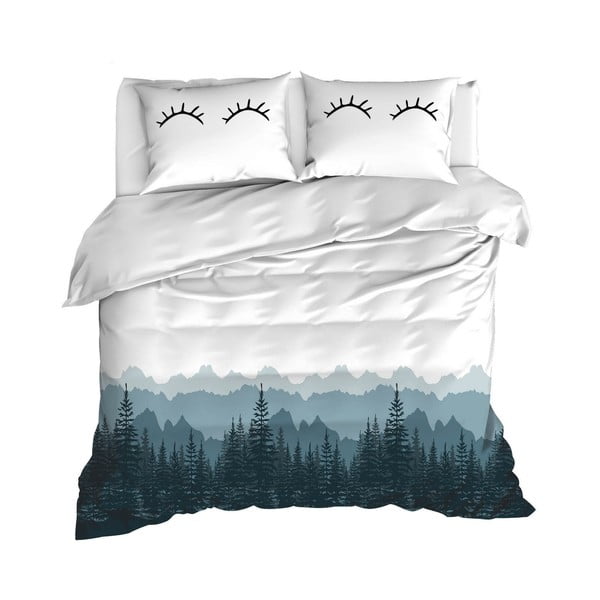 Bijelo-plava pamučna posteljina za bračni krevet s plahtom i prekrivačem 240x260 cm - Mijolnir