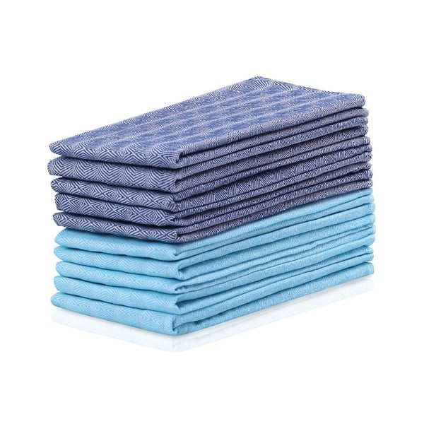Set od 10 plavo-tirkiznih pamučnih ručnika DecoKing Louie, 50 x 70 cm
