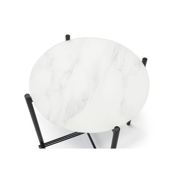Bijelo-crni stol za skladištenje sa staklenom pločom u mramornom dekoru Marckeric, ø 47 cm-image-3
