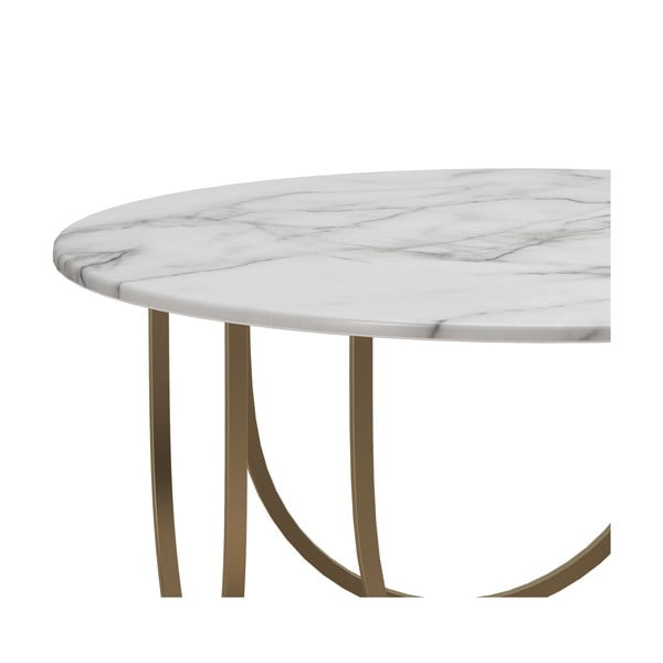 Bijeli/u zlatnoj boji okrugao stolić za kavu u mramornom dekoru ø 79 cm Gwyneth – CosmoLiving by Cosmopolitan-image-4