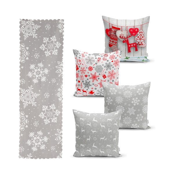 Set od 4 božićne jastučnice i gazišta na stolu Minimalističke navlake za jastuke Pahuljice