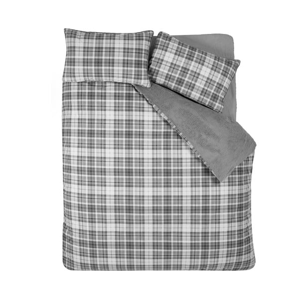 Siva posteljina za bračni krevet od sherpa flisa 200x200 cm Cosy Sherpa Check – Catherine Lansfield