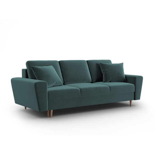 Petrolej zelena baršunasti sklopiva/s prostorom za odlaganje sofa 235 cm Kyoto – Cosmopolitan Design-image-1
