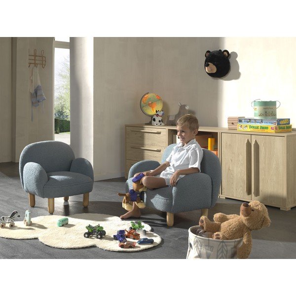 Plava dječja fotelja od bouclé tkanine Rocky – Vipack-image-2