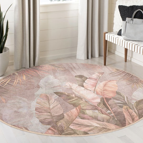 Svijetlo ružičasti perivi okrugao tepih ø 80 cm Dusty Leaves – Mila Home-image-3