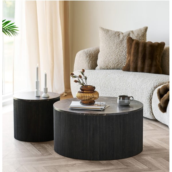 Tamno smeđi okrugao stolić za kavu s pločom stola u mramornom dekoru ø 80 cm Rota – House Nordic-image-1