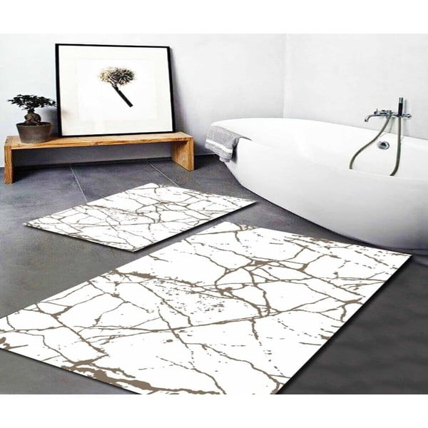 Bijele/smeđe kupaonske prostirke u setu 2 kom 60x100 cm Cracks – Mila Home-image-1