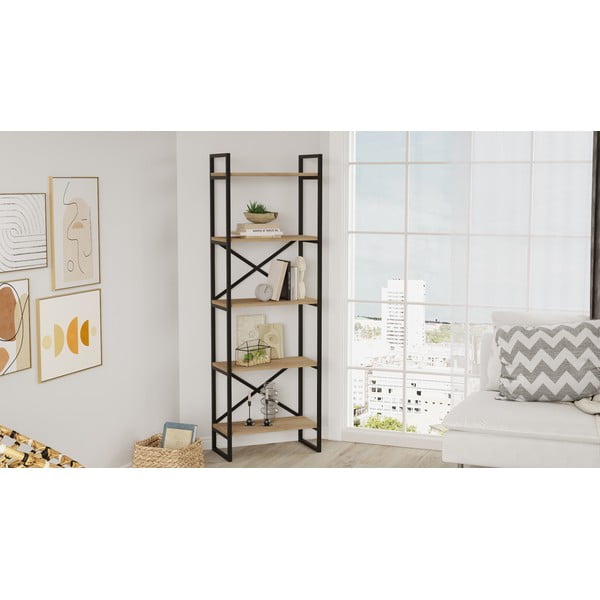 Crna/natur polica u dekoru hrasta 58x175 cm Dusan - Marckeric-image-1