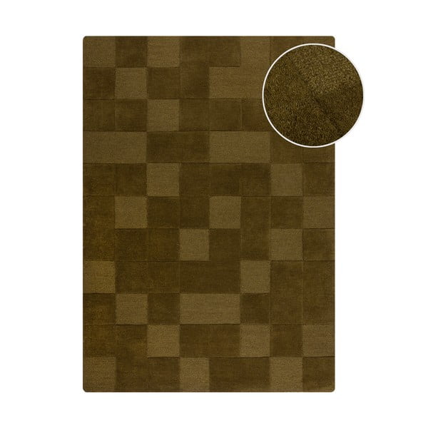 Kaki zeleni ručno rađen vunen tepih 200x290 cm Checkerboard – Flair Rugs
