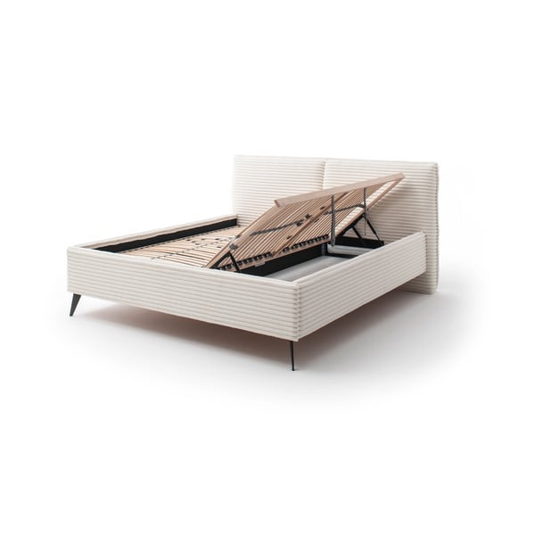 Bež tapecirani bračni krevet s prostorom za odlaganje s podnicom 160x200 cm Matera – Meise Möbel-image-2