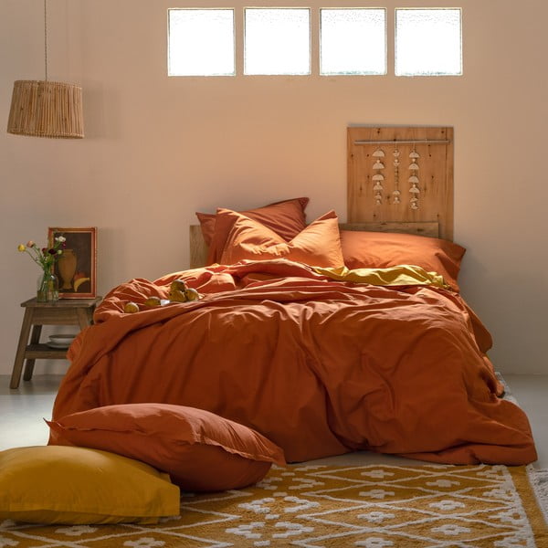 Narančasta pamučna navlaka za poplun za krevet za jednu osobu 140x200 cm Basic – Happy Friday