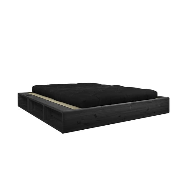 Crni bračni krevet od punog drveta s crnim futonom Double Latex i tatamijem Karup Design Ziggy, 140 x 200 cm