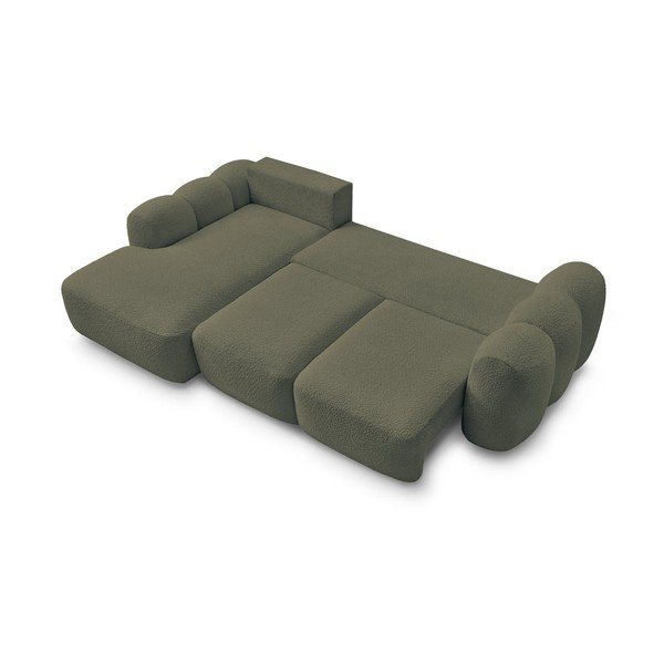 Zelena sklopiva/s prostorom za odlaganje kutna garnitura od bouclé tkanine (s lijevim kutom/s ležaljkom) Montaigne – Bobochic Paris-image-3