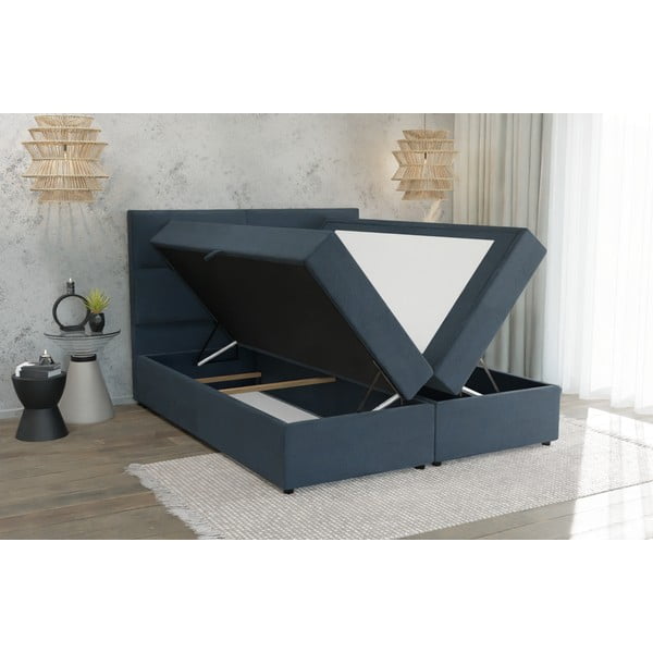 Tamno plavi boxspring krevet s prostorom za pohranu 180x200 cm Lola – Ropez-image-3
