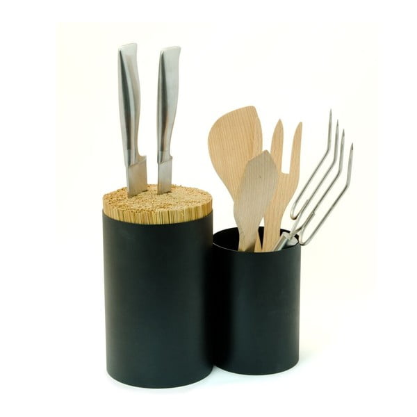 Crni držač noževa i kuhinjskog pribora od bambusa Wireworks Knife&Spoonn