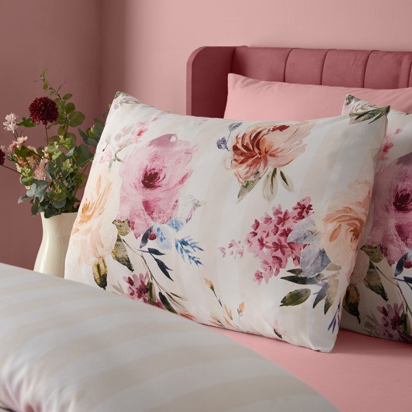 Krem posteljina za krevet za jednu osobu 135x200 cm Floral Stripe – Catherine Lansfield-image-4
