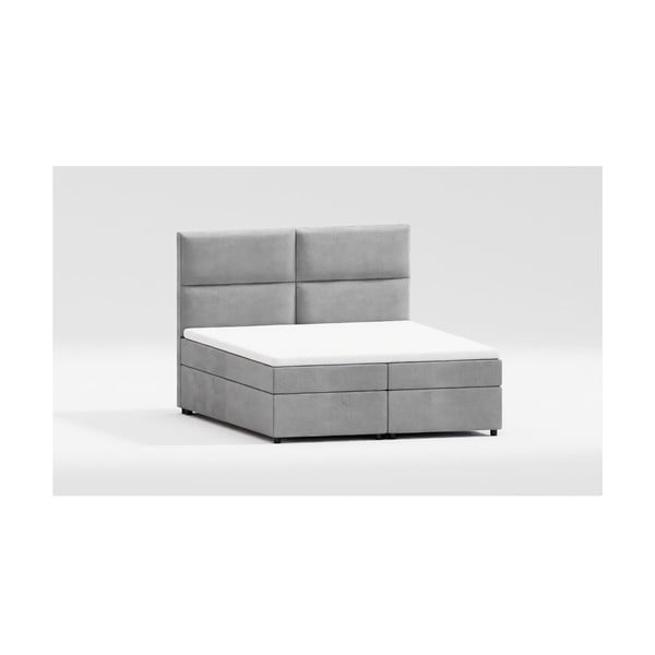 Svijetlo sivi tapecirani bračni krevet s prostorom za pohranu s podnicom 140x200 cm Rico – Ropez