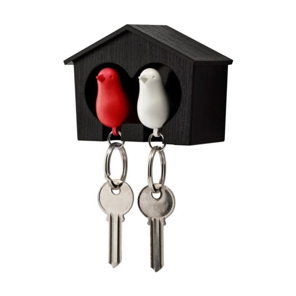 Smeđa vješalica za ključeve s bijelim i crvenim Qualy Duo Sparrow privjeskom za ključeve