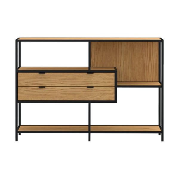 Crna/u prirodnoj boji biblioteka u dekoru hrasta 114x78x35 cm Seaford – Actona-image-1