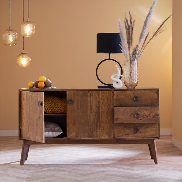 Smeđa niska komoda od masivnog drveta 152x80 cm Espita – Light & Living-image-1