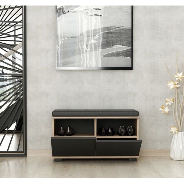 Crni/u prirodnoj boji ormarić za cipele u dekoru oraha s klupom Drago – Kalune Design-image-4