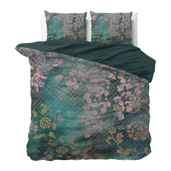 Zelena pamučna posteljina Pure Cotton Tiran Flower, 240 x 200 cm
