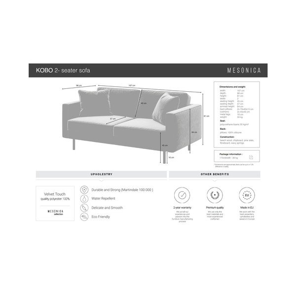 Plava baršunasti sofa 167 cm Kobo – MESONICA-image-4