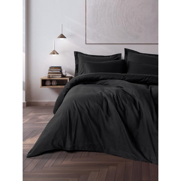 Crna posteljina za bračni krevet/za produženi krevet od renforce pamuka 240x220 cm Checkered – Mila Home Luxury-image-1