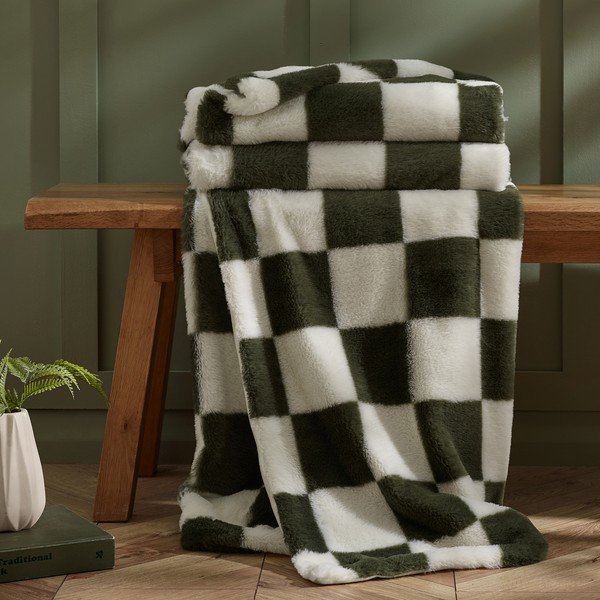 Bijela/zelena deka 130x170 cm Cosy Soft Checkerboard – Catherine Lansfield-image-2