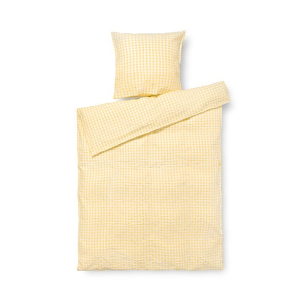 Žuto-bijela posteljina za krevet za jednu osobu-za produženi krevet od krepa 140x220 cm Bæk&Bølge – JUNA