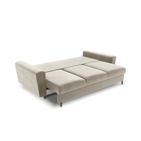 Bež baršunasti sklopiva/s prostorom za odlaganje sofa 235 cm Kyoto – Cosmopolitan Design-image-2