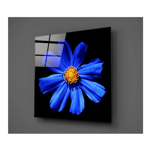Slika od crno-plavog stakla Insigne Flowerina, 30 x 30 cm