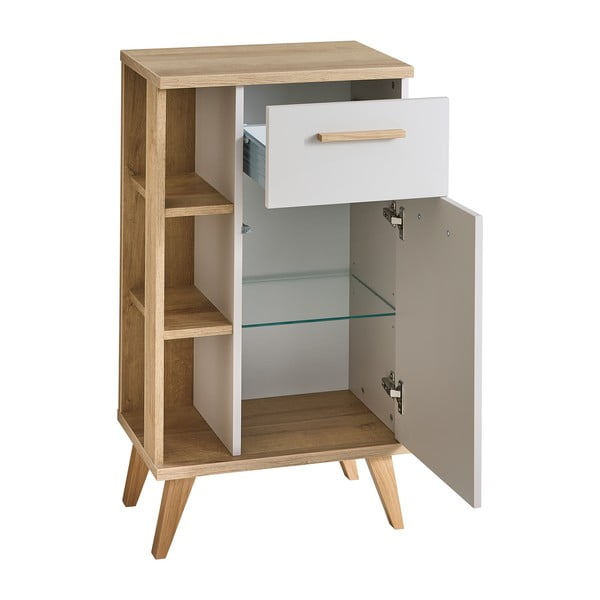 Krem/u prirodnoj boji nizak kupaonski ormarić u dekoru hrasta 50,5x89,5 cm Quickset 966 – Pelipal-image-2