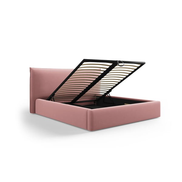 Ružičasti tapecirani bračni krevet s prostorom za pohranu s podnicom 140x200 cm Elio – Milo Casa-image-2