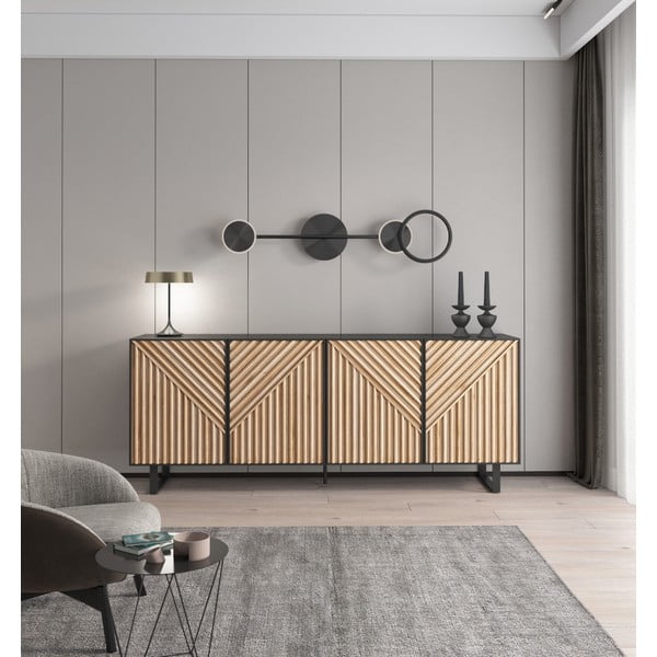 Crna/u prirodnoj boji komoda u dekoru hrasta 201x80x40 cm Alana – Marckeric-image-1