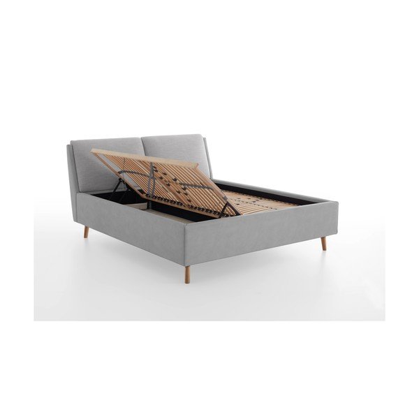 Svijetlo sivi tapecirani bračni krevet s prostorom za odlaganje s podnicom 160x200 cm Valetta – Meise Möbel-image-2