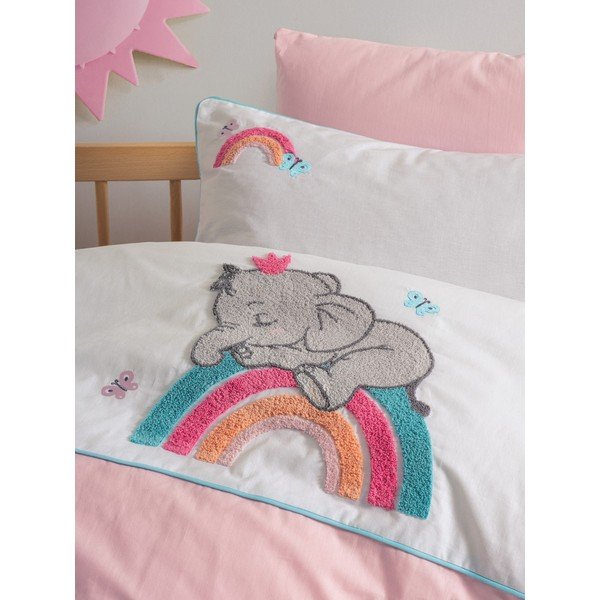 Bijela/ružičasta pamučna dječja posteljina za dječji krevetić s uključenom plahtom/4-dijelna 100x150 cm Lucky – Mijolnir-image-2